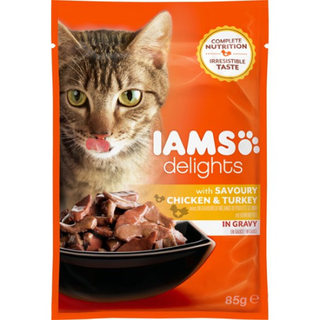 Iams Cat Adult Savoury Chicken & Turkey in Gravy 85g